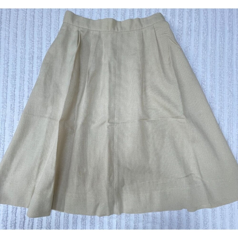 Vintage ILGWU Union Made Pan-Her Pleated A-Line Skirt Tan Pockets Knee Length